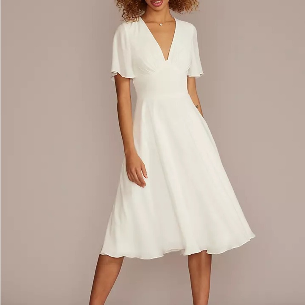 David's Bridal Cream Midi Dress